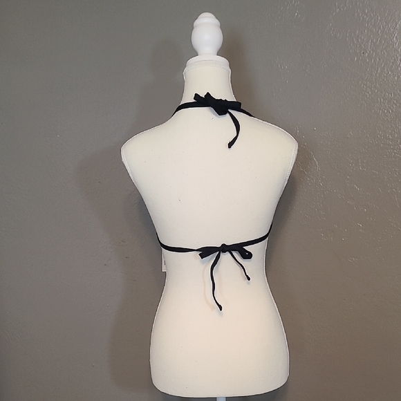 Shade & Shore Womens Black Halter String Bikini Top NWT Medium W/ Ruffle - Picture 3 of 8